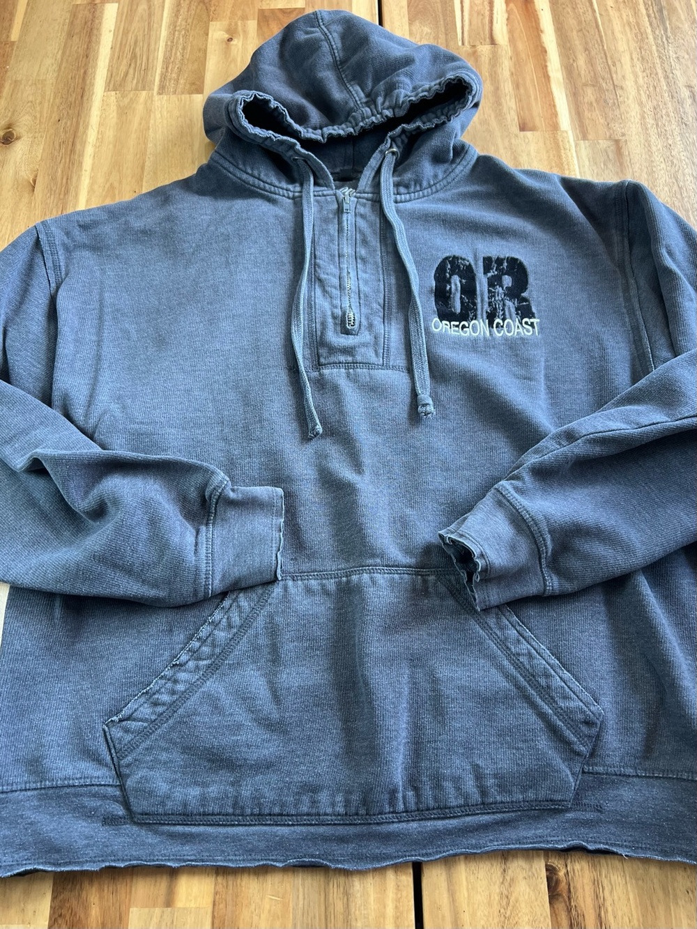 RM Wear Oregon Coast Quarter Zip Hoodie Gray Pullover Sweatshirt XL